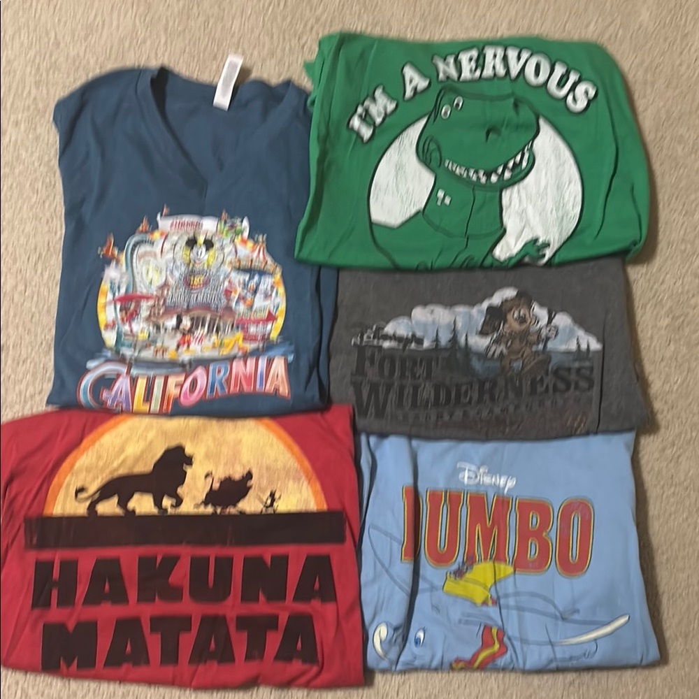 Disney T-Shirt Collection with Red, Blue, and Green Designs